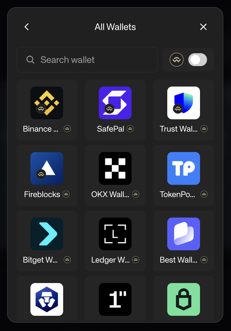 MetaWin wallet picker showing popular Solana wallets including Phantom and Solflare