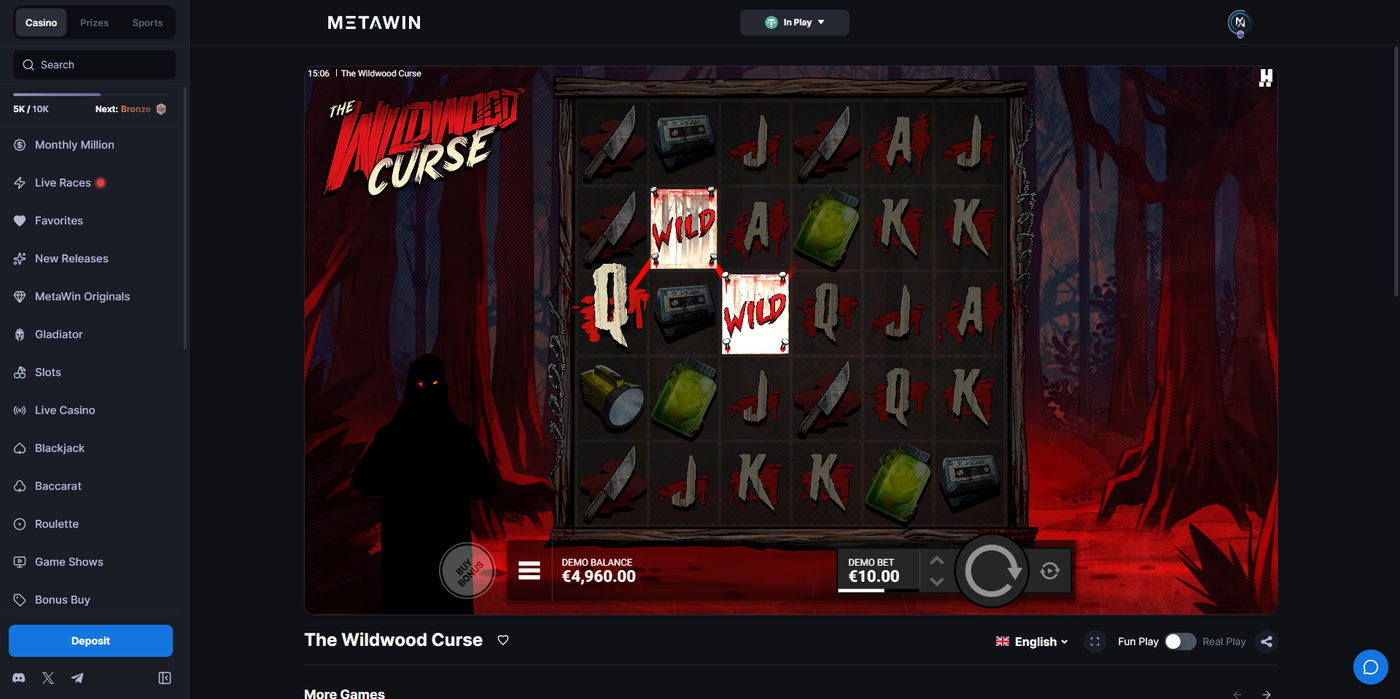The Wildwood Curse slot on MetaWin with dark forest horror theme and sticky Wild respins