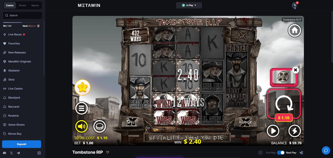 Tombstone RIP slot gameplay on MetaWin