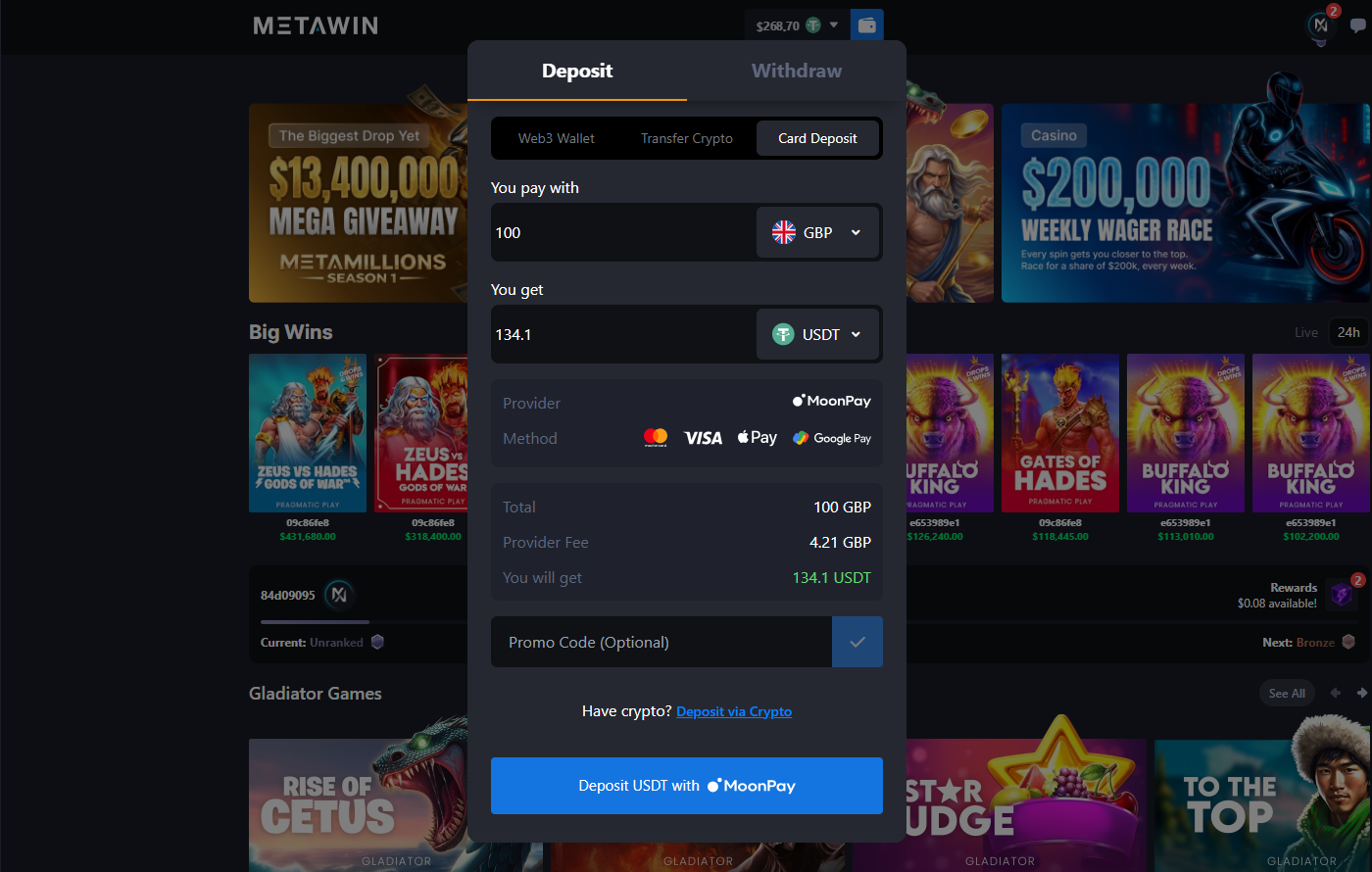 Depositing with MoonPay