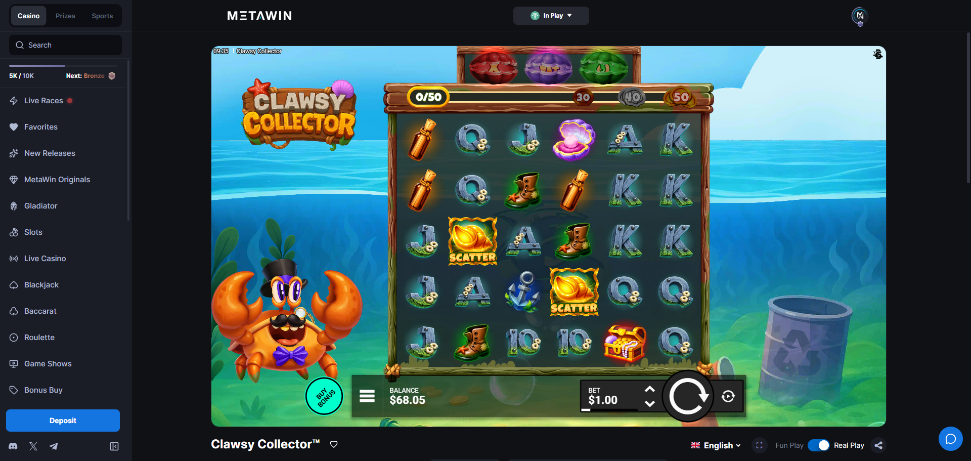 Clawsy Collector slot gameplay screenshot