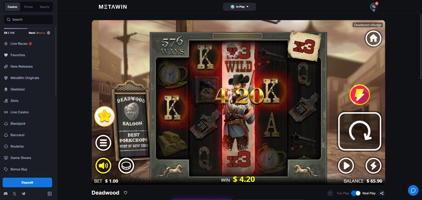 Deadwood slot gameplay on MetaWin