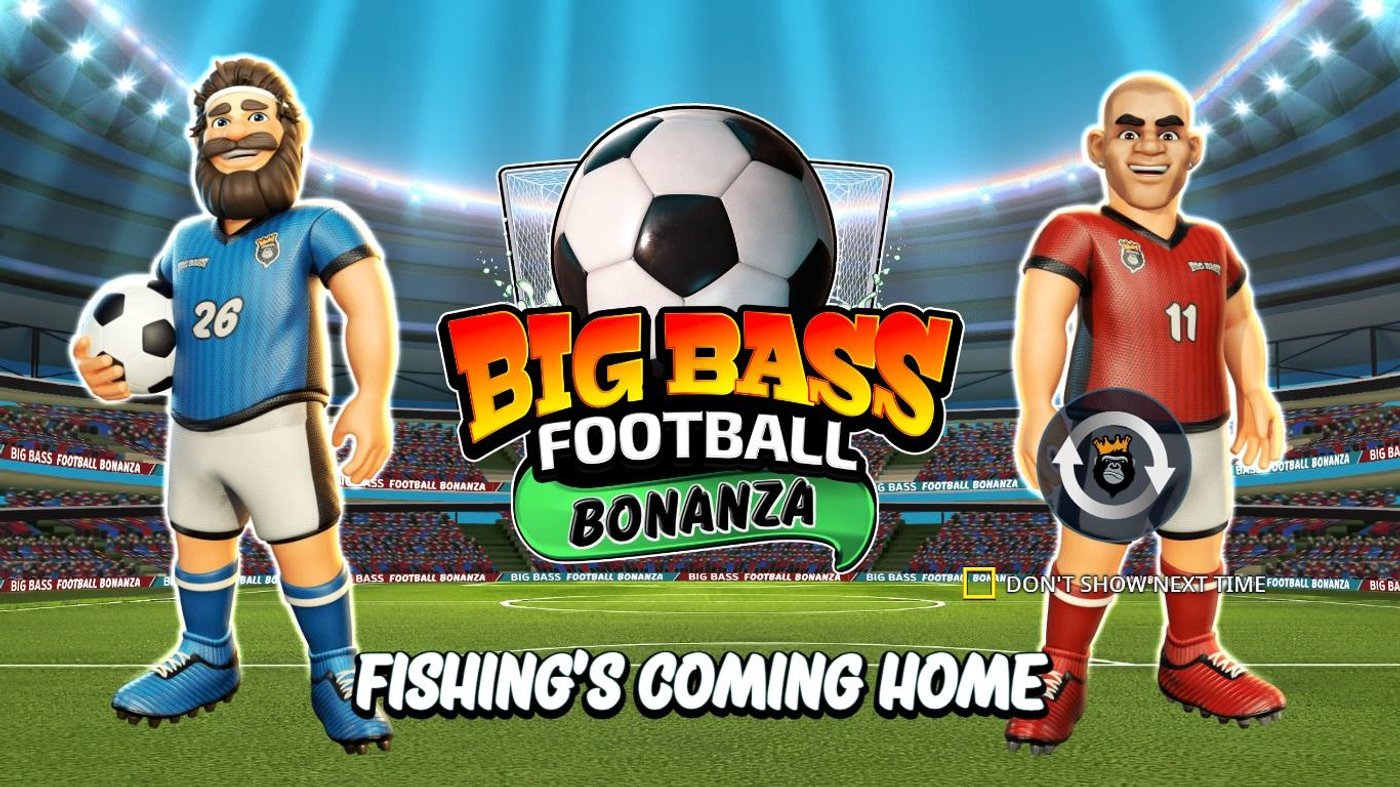 Big Bass Football Bonanza splash screen with two footballer characters on the pitch
