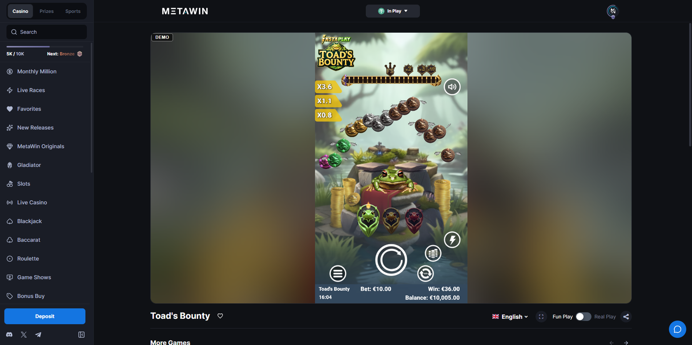 Toad's Bounty slot gameplay