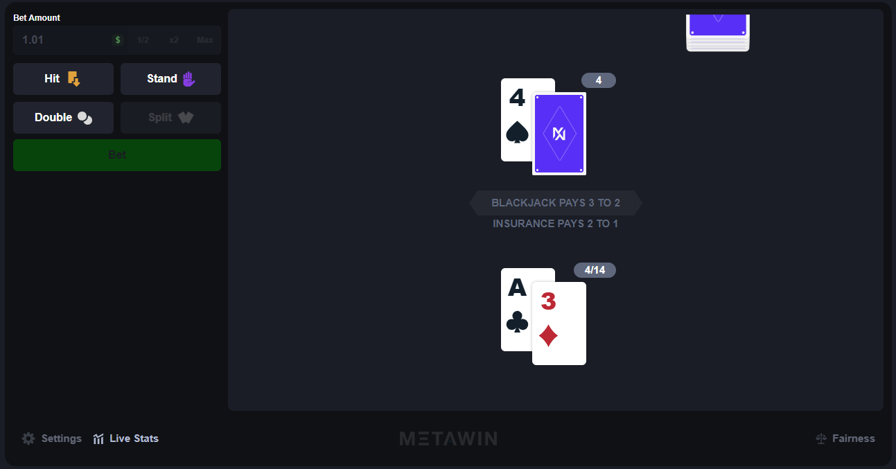 MetaWin Blackjack Screenshot