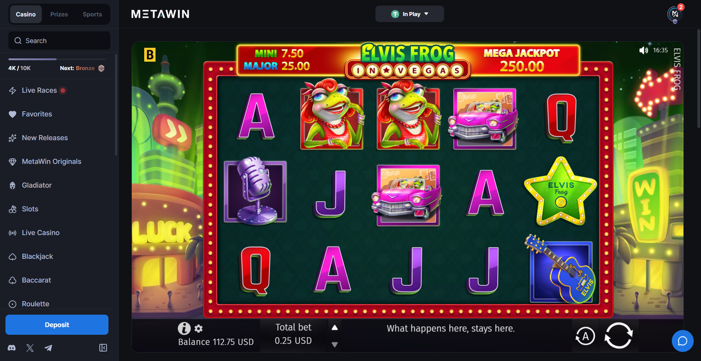 Elvis Frog in Vegas slot on MetaWin Casino