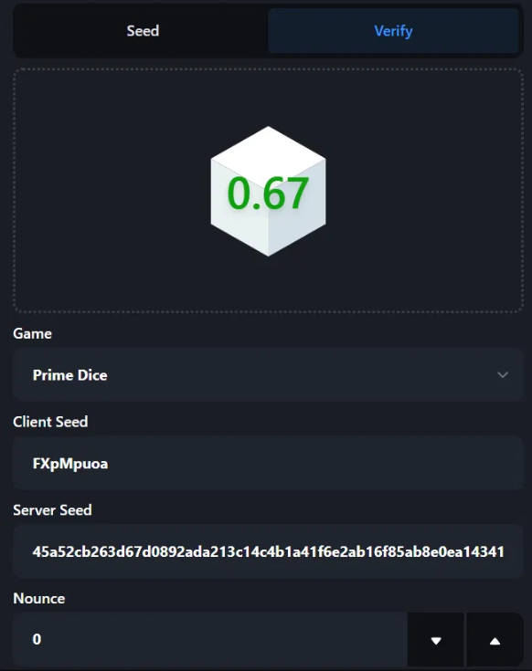 Verify tab with game selected and round details entered
