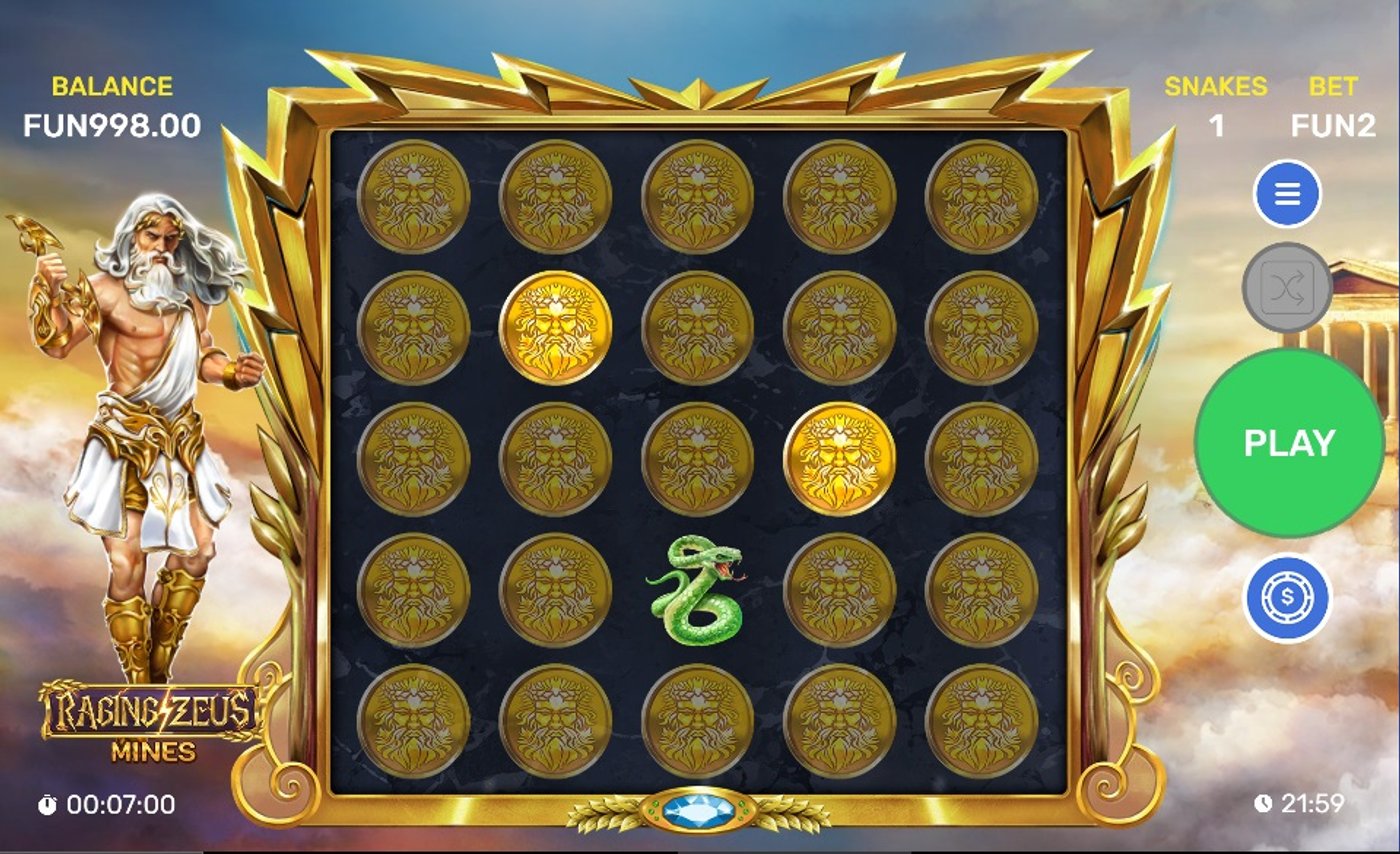 Raging Zeus Mines end of round showing revealed coins and snake