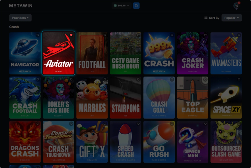 Find Aviator in the lobby