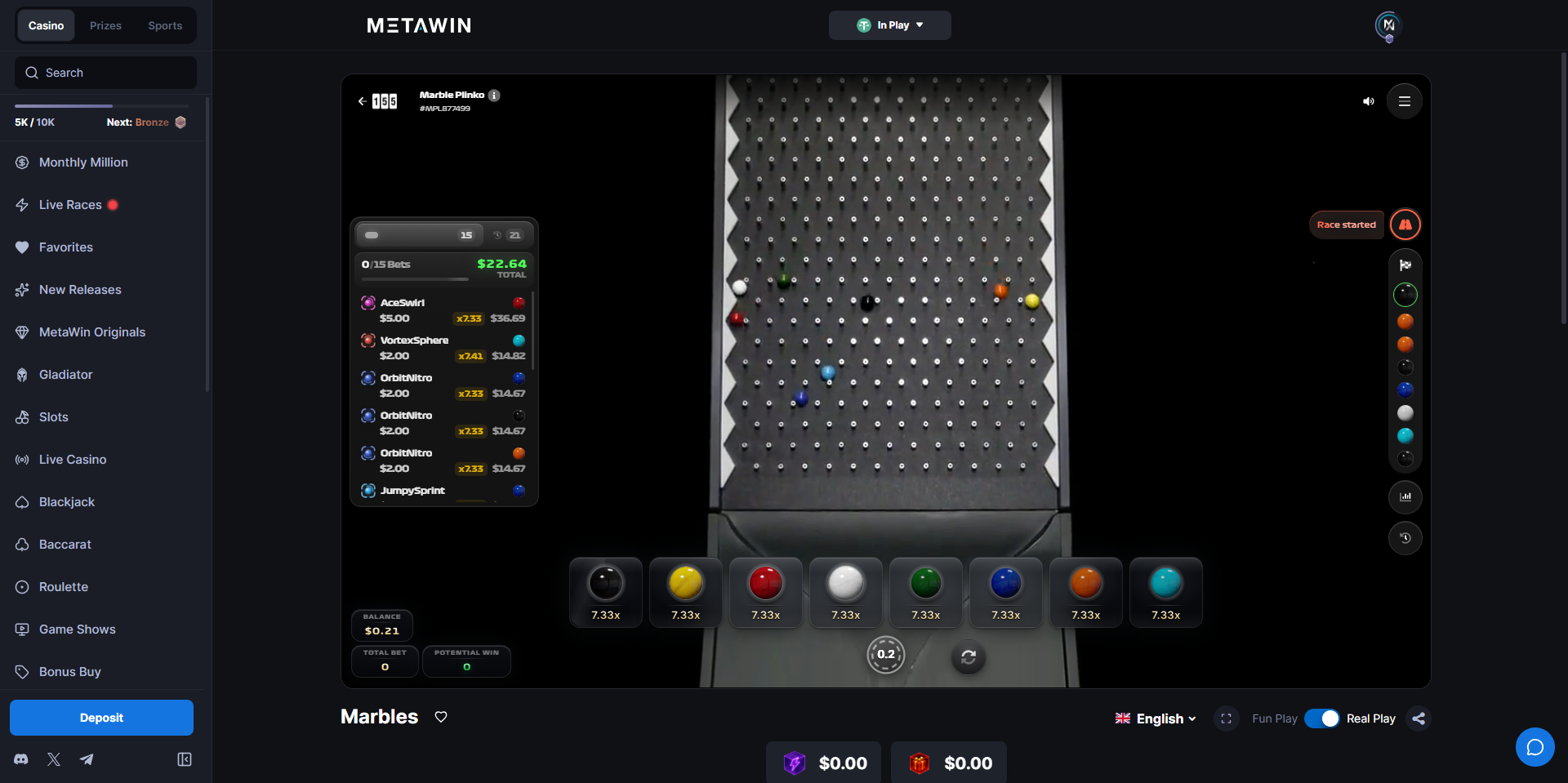 Marbles by 155.io gameplay at MetaWin Casino