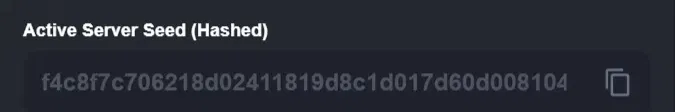 Hashed server seed displayed in the Seeds tab