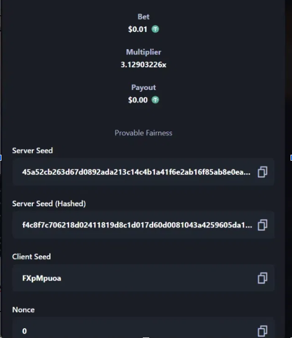 Revealed server seed shown after rotating the seed pair