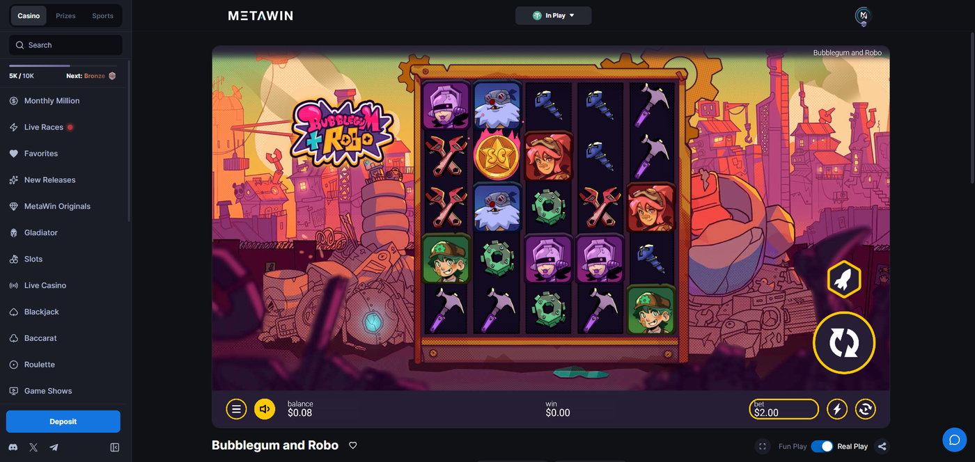 Bubblegum and Robo slot gameplay on MetaWin Casino