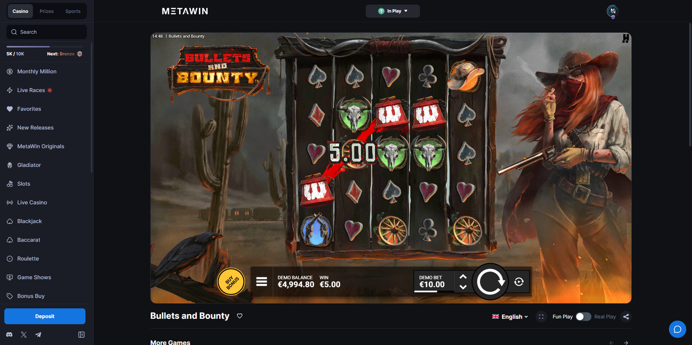Bullets and Bounty slot on MetaWin with Wild West theme and DuelReels mechanic
