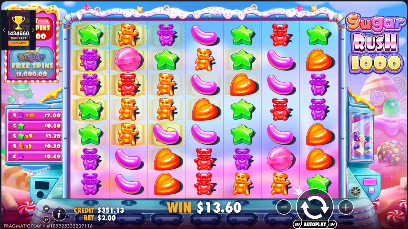 Sugar Rush 1000 Free Spins win screen