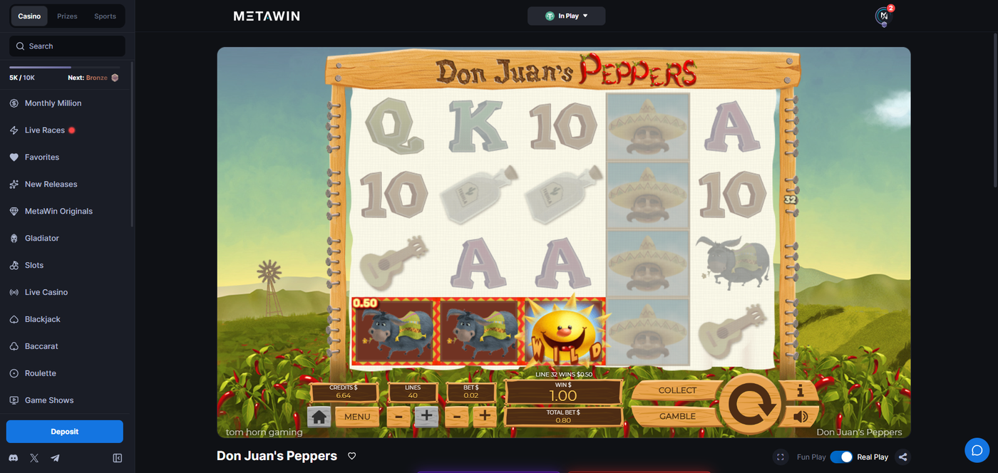 Don Juan's Peppers slot gameplay on MetaWin Casino