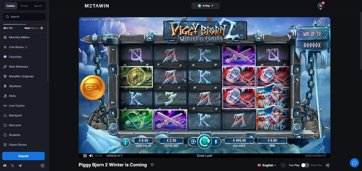 Piggy Bjorn 2: Winter is Coming slot gameplay on MetaWin Casino