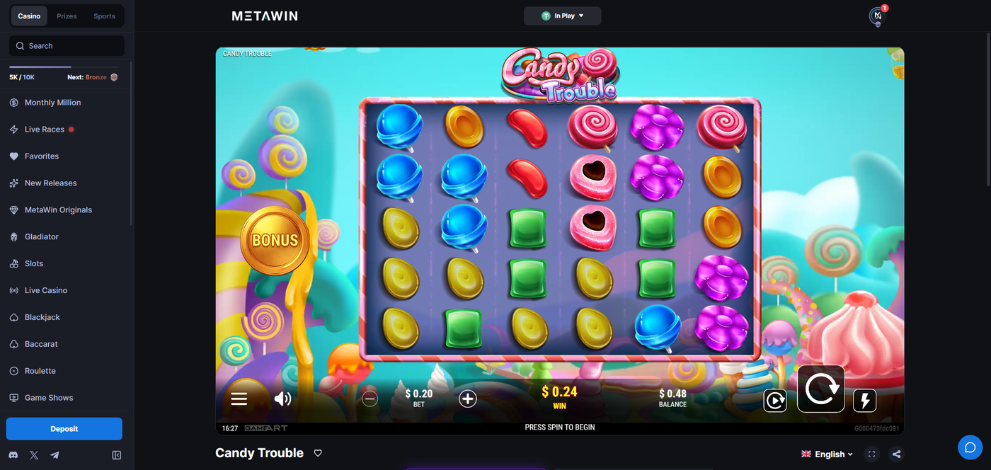 Candy Trouble slot gameplay on MetaWin Casino