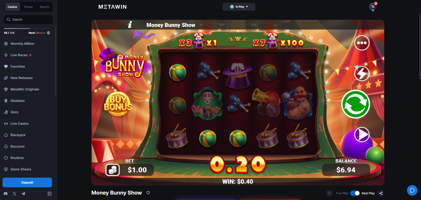 Money Bunny Show slot gameplay on MetaWin Casino