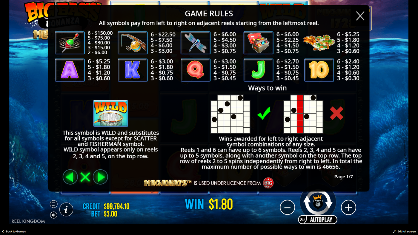 Scatter Symbols trigger the bonus rounds on Big Bass Bonanza Megaways.