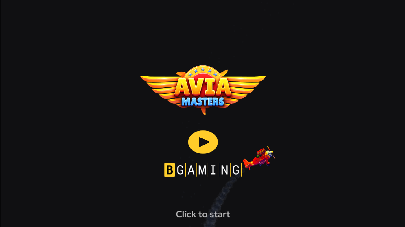 Aviamasters splash screen with game logo and biplane on a dark sky background
