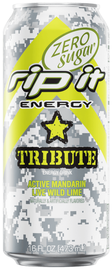 A can of Tribute Zero Sugar (Active Mandarin Live Wild Lime flavor).