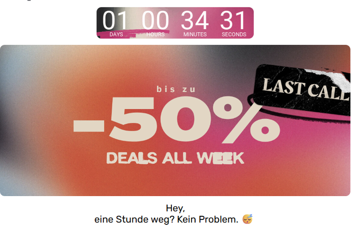 Countdown timer example on a "This Deal Ends In" book promotion email