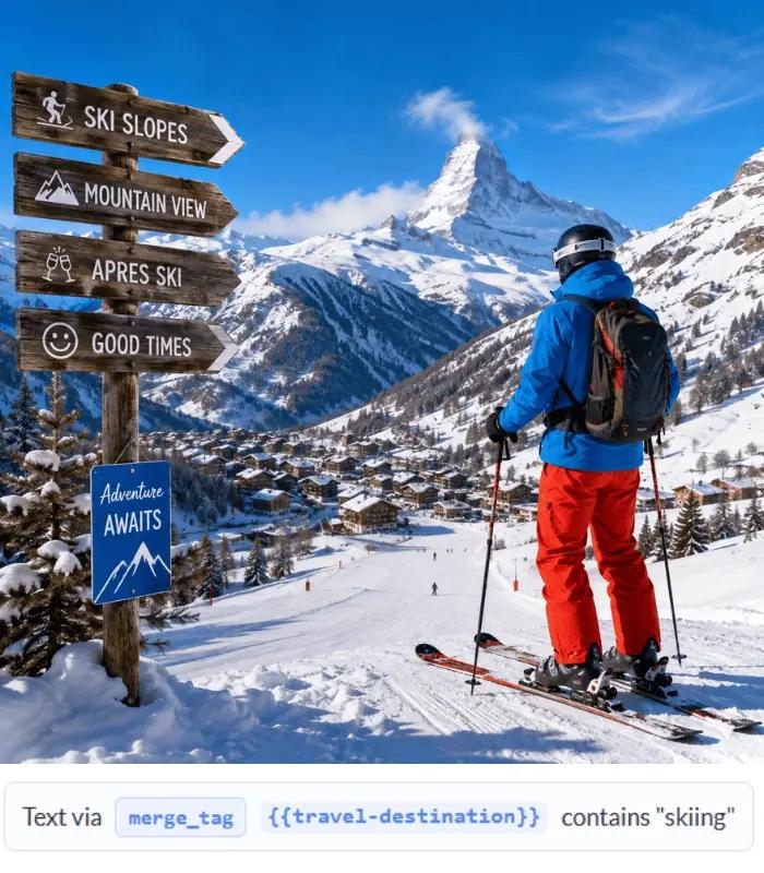 Animated example of Sendtric rule-based image personalization showing a display condition based on a merge tag