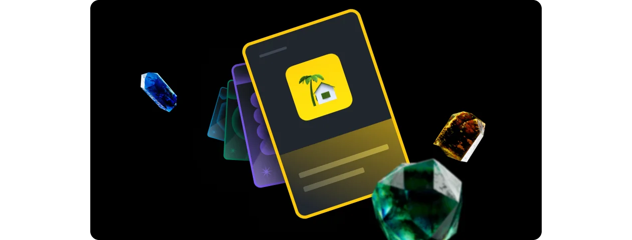 A Revolut app card promoting its year-in-review feature, styled with gemstone illustrations