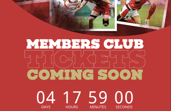 Countdown timer example on a sports club members ticket launch email