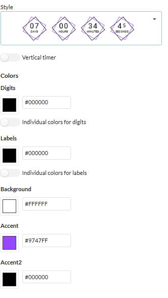 Accent color options available on some timer styles