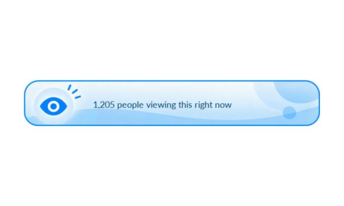 Example Sendtric Social Proof Views counter reading "1,205 people viewing this right now"