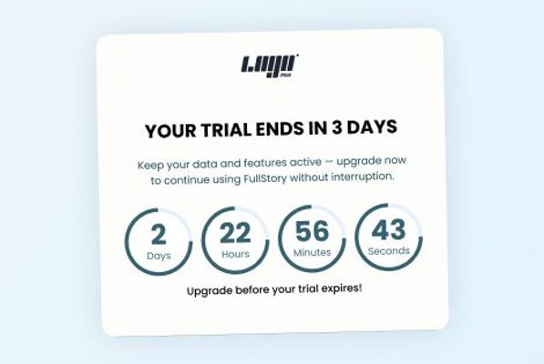 Example trial-ending email with a Sendtric countdown timer showing time left before the trial expires and an upgrade prompt