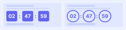 Two example countdown timer styles showing days, hours, minutes, and seconds counting down