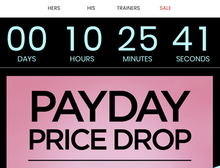 Countdown timer example on a "Payday Price Drop" sale email