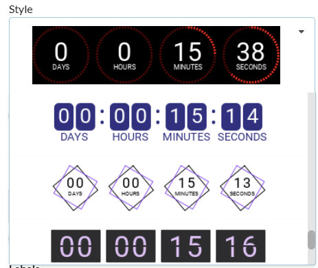 The timer style dropdown with over 30 base styles