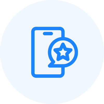 Smartphone icon with a star-rating bubble, representing a 1 to 5 scale rating.