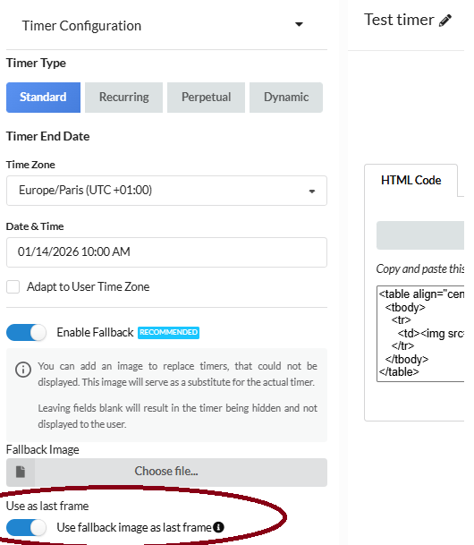 The "Use fallback image as last frame" option in the countdown timer editor