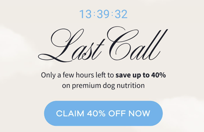 Countdown timer example on a "Last Call" pet nutrition discount email