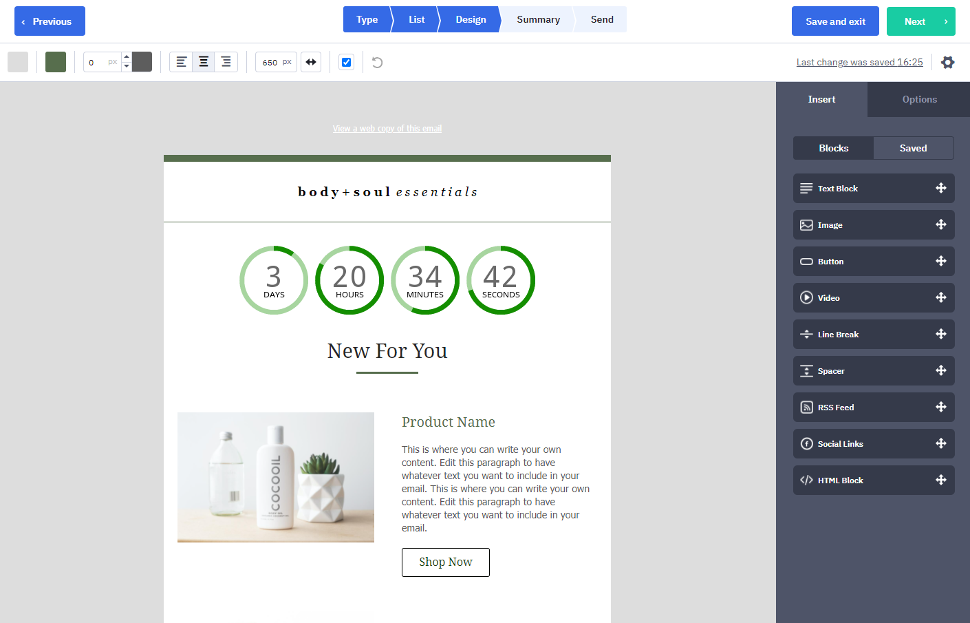 A live Sendtric countdown timer rendered inside an email template