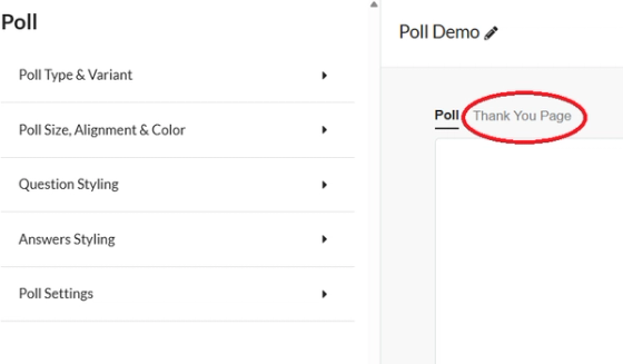 Selecting the Sendtric-hosted thank you page option in Poll Settings