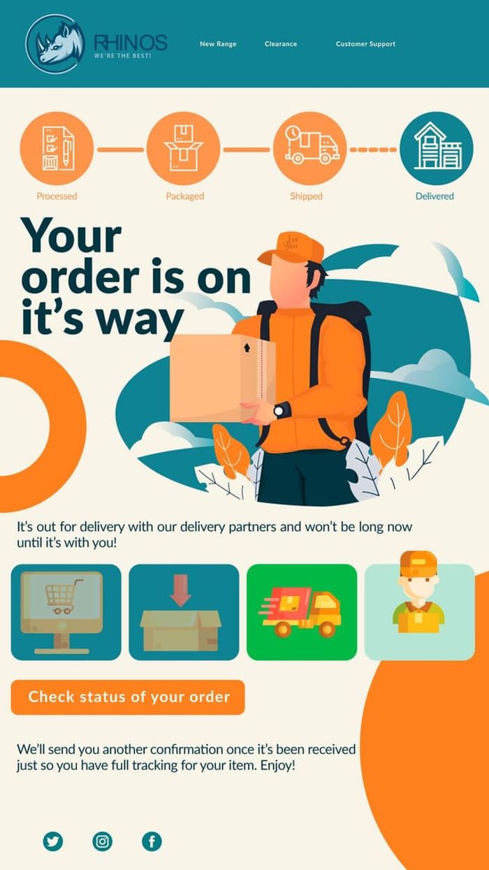 Mobile email preview of Sendtric's personalized image widget showing a delivery status update