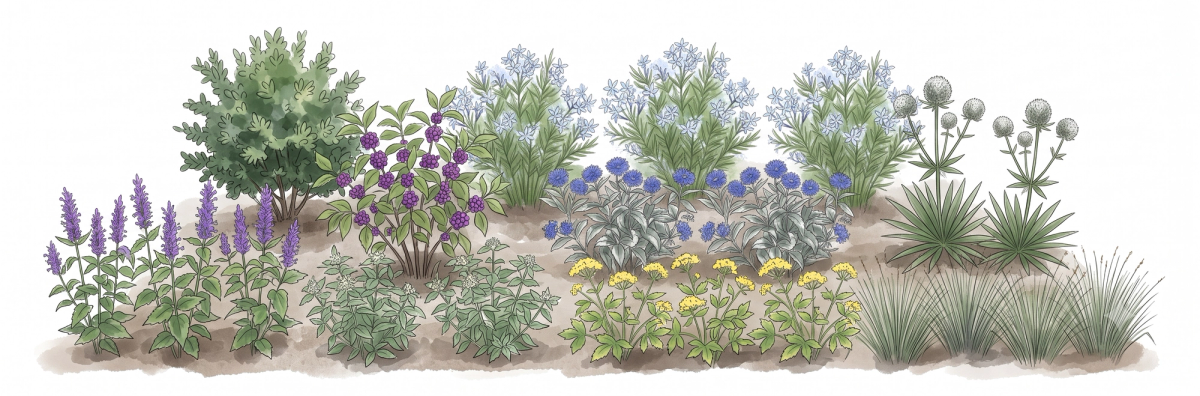 The Deer-Proof Border - planting plan for a 12 × 6 ft bed