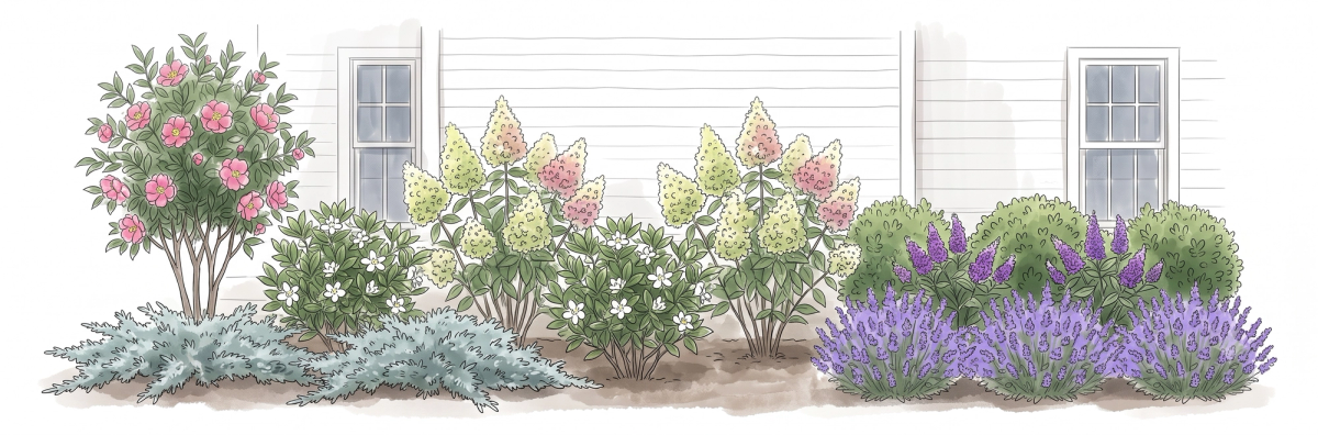 The Southern Classic Foundation Bed - planting plan for a 20 × 6 ft bed