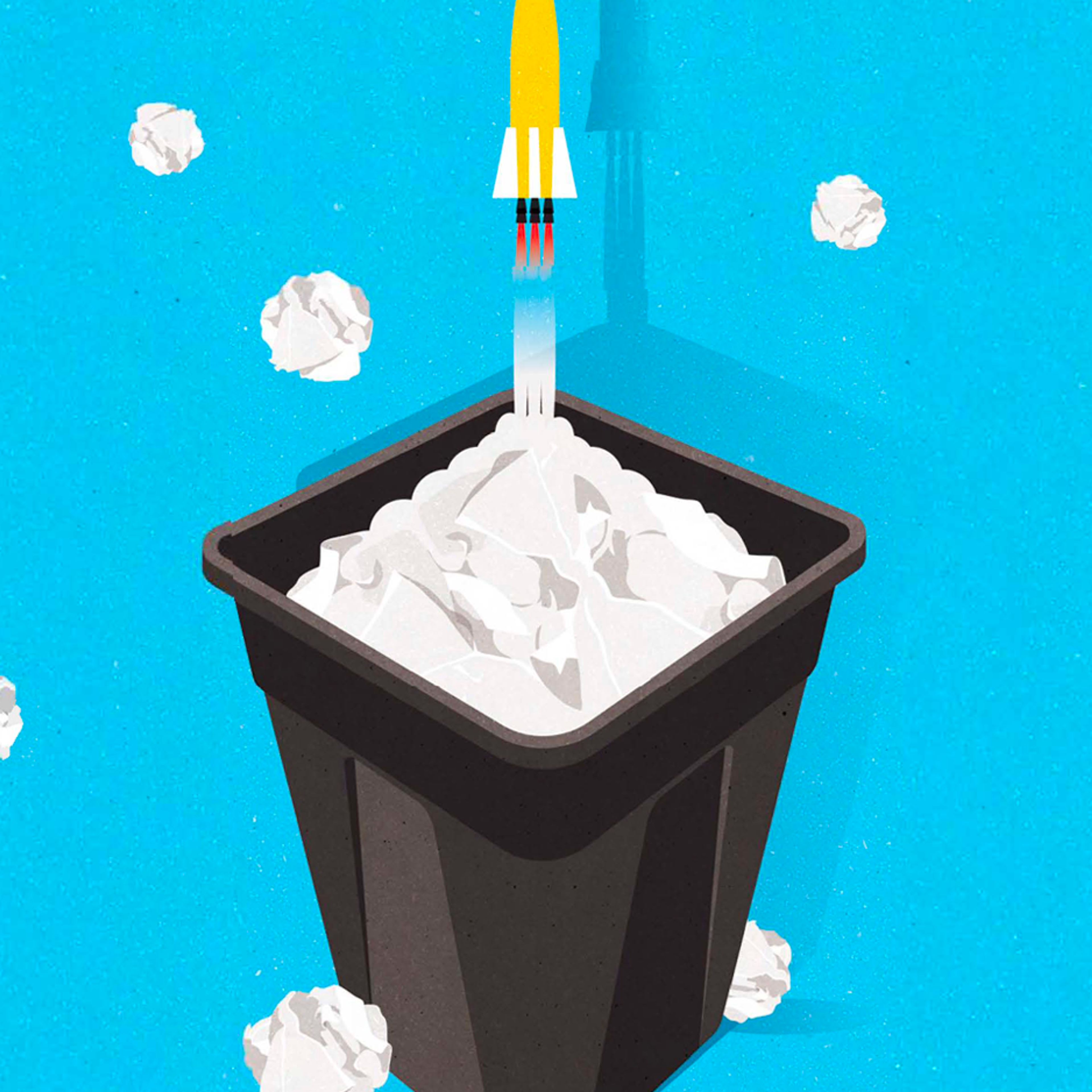 illustration of red and blue trash can