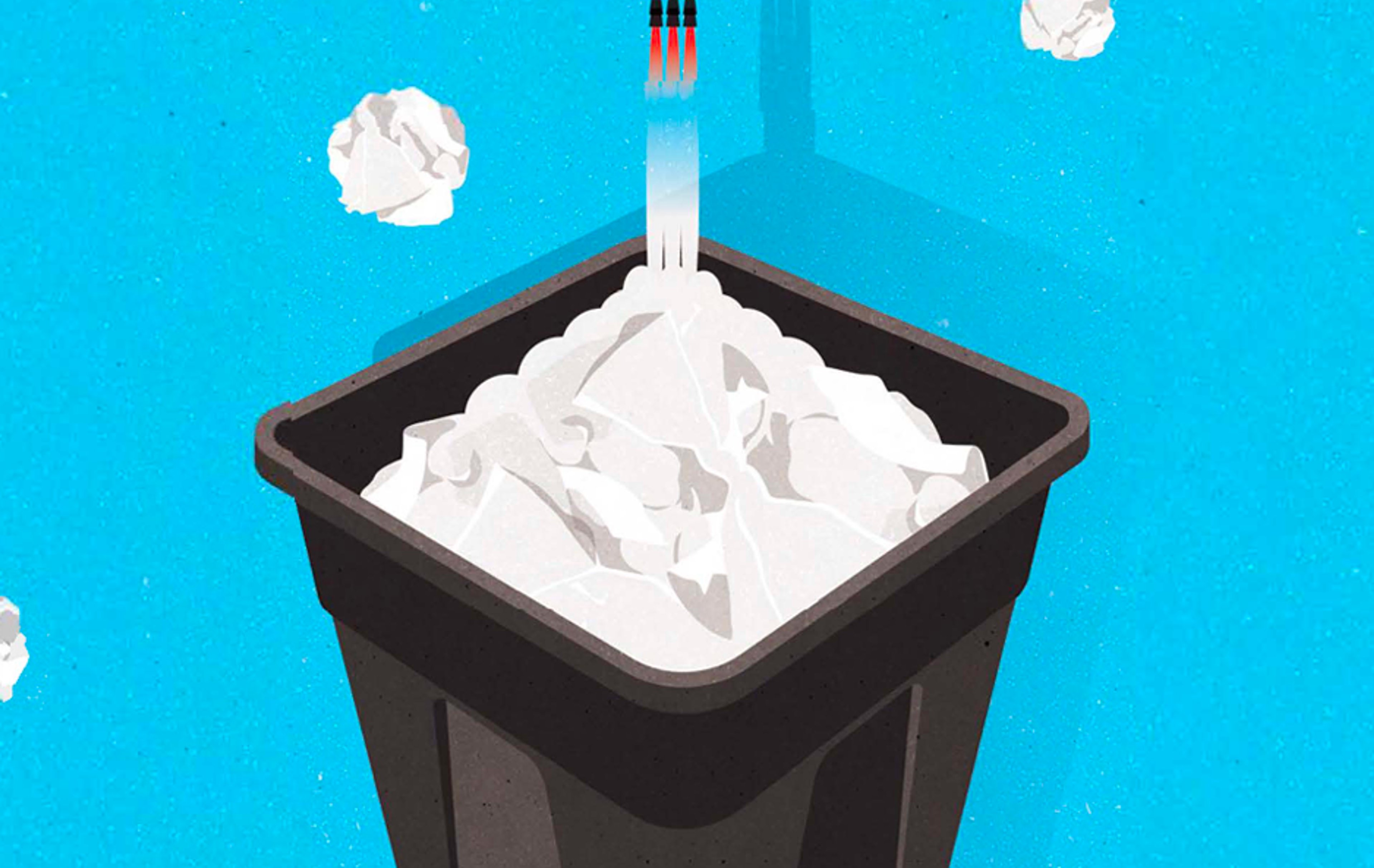 illustration of red and blue trash can
