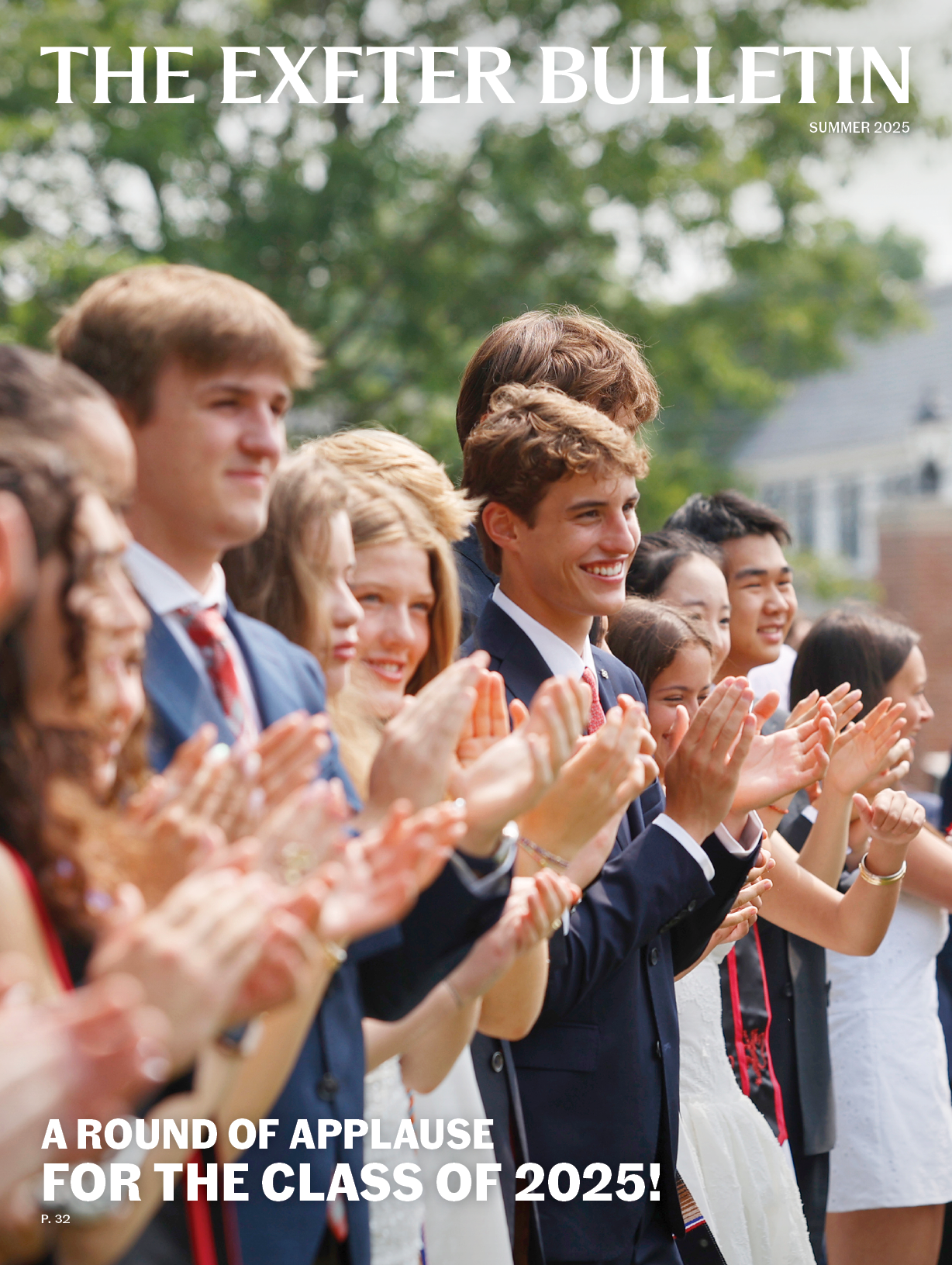 Row of young adults in formal attire clapping and smiling. 