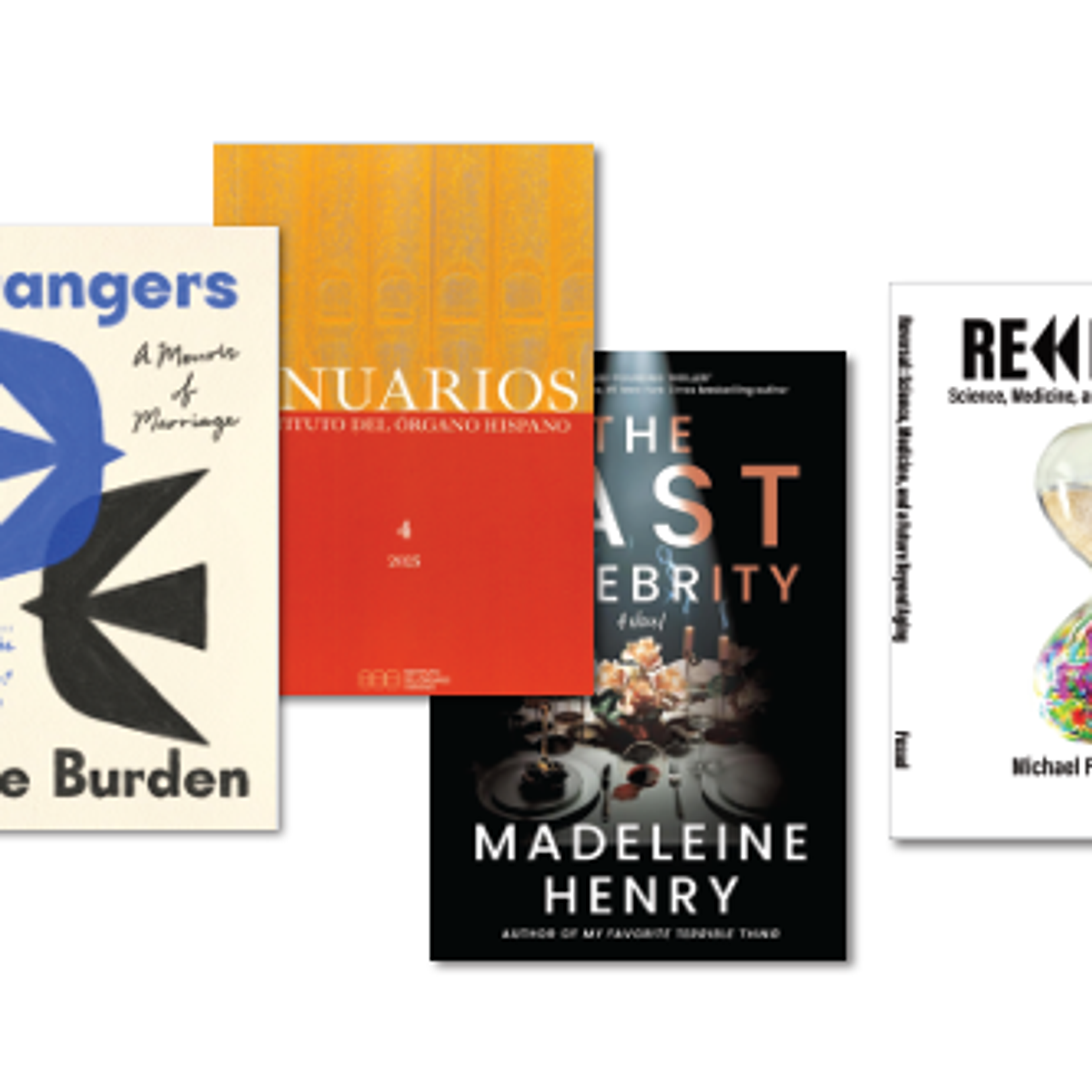 Several book covers arranged somewhat randomly on a white background.