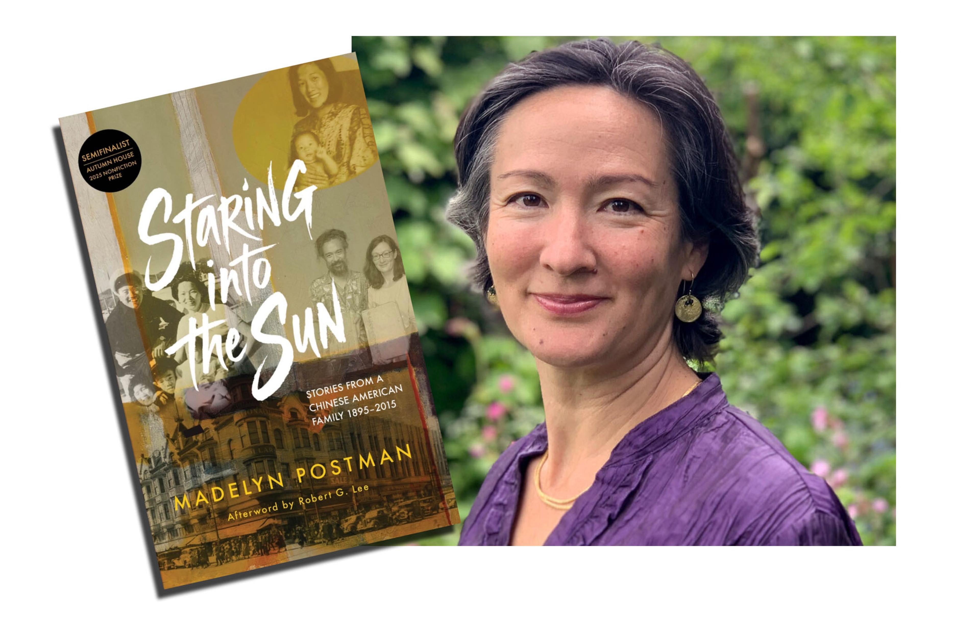 a composite photo of the author and her book cover.