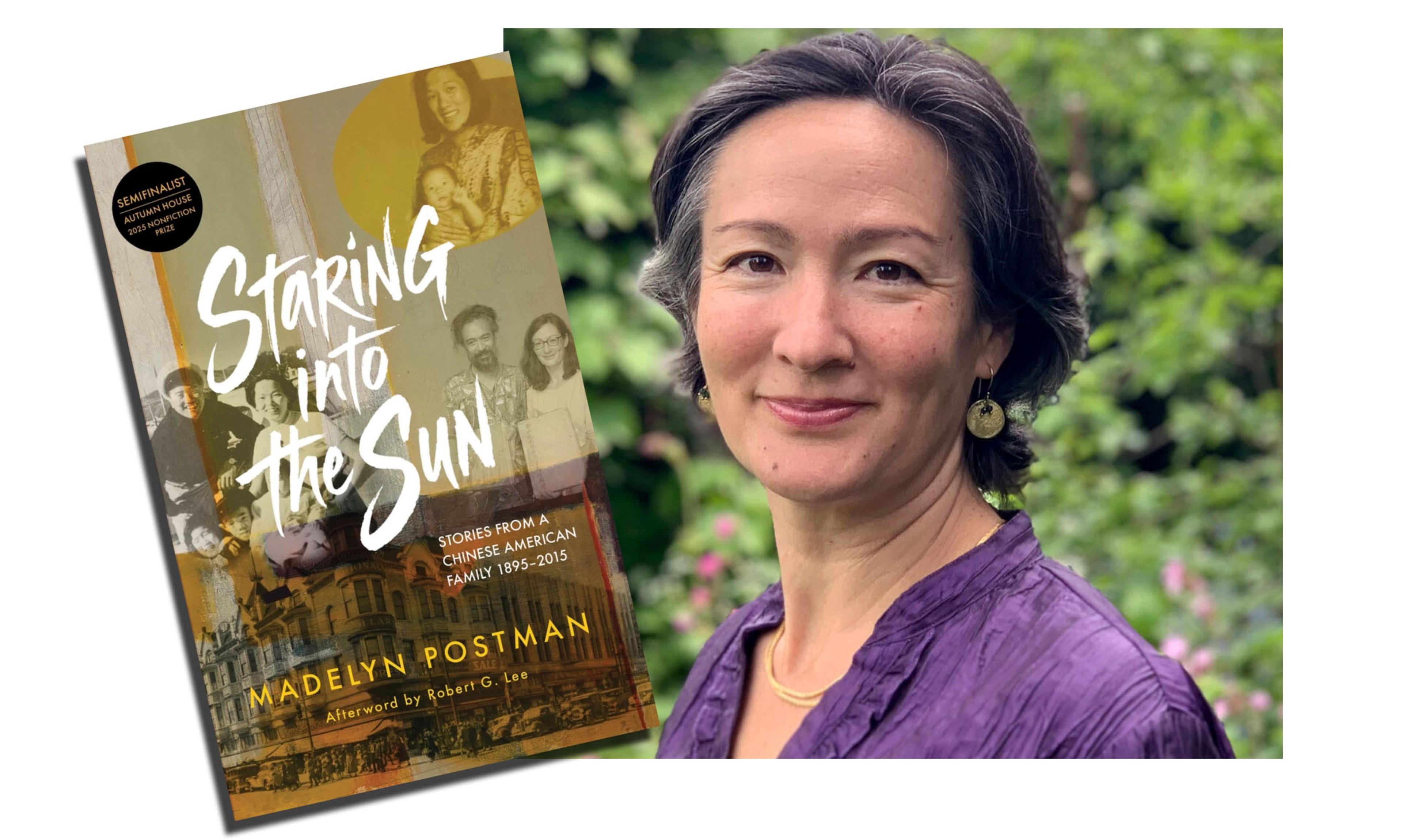 a composite photo of the author and her book cover.